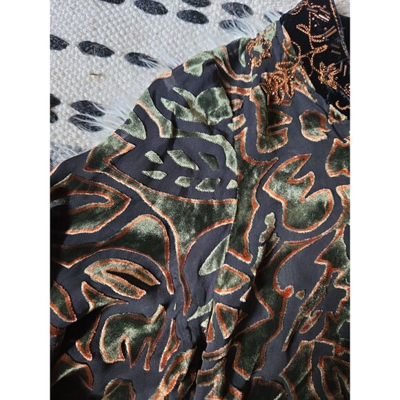 Chico's Sheer Velvet Burnout Leaf Small Beaded Tunic Top 0/Small Fall Colors - Picture 7 of 11